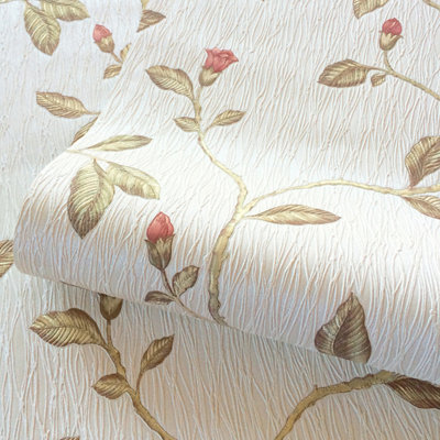 Holden Décor Opus Lia Red Floral Trail Metallic Effect Vintage Embossed Wallpaper from B&Q
