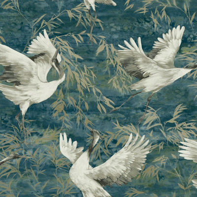 Holden Décor Holden Patagonia Sarus Cranes Wallpaper Teal (36103-Bur) from B&Q