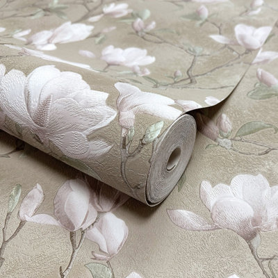 Opus Cream & Pink Petalina Floral Patterned Embossed Wallpaper from B&Q