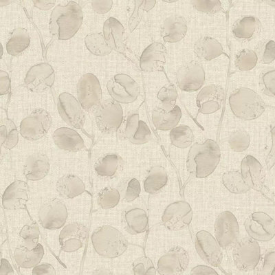 Holden Décor Holden Opus Eucalypto Leaves Botanical Garden Leaf Textured Vinyl Beige Dove Wallpaper from B&Q