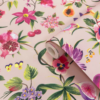 B&Q -  Multi-Coloured Statement Papaya Contemporary Smooth Wallpaper