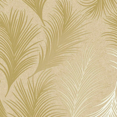 Holden Décor Holden Metallic Feather Pattern Wallpaper Leaf Motif Textured Gold 50080 from B&Q
