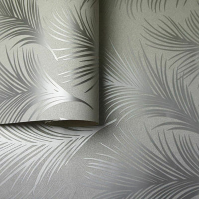 Holden Décor Holden Metallic Feather Pattern Wallpaper Leaf Motif Modern Textured 50081 Silver from B&Q