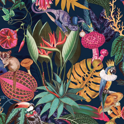 World Of Wallpaper Wonderland Wallpaper Navy (50270-Bur) from B&Q