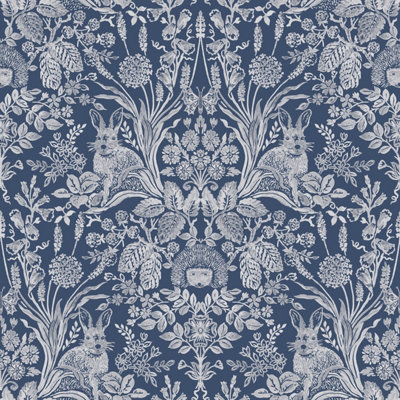 World Of Wallpaper Harlen Woodland Wallpaper Navy (50340-Bur) from B&Q