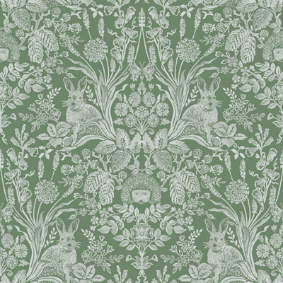 Harlen Woodland Damask Wallpaper Green World Of Wallpaper 50342 from B&Q