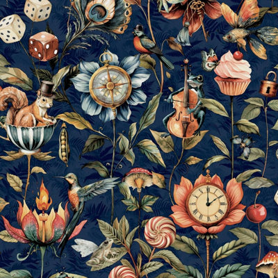 Curious Creatures Wallpaper Navy Blue World Of Wallpaper 50472 from B&Q
