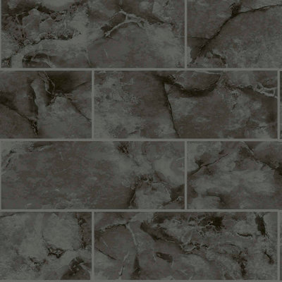 Holden Décor Holden Decor Odeon Marble Tile Charcoal Wallpaper from B&Q
