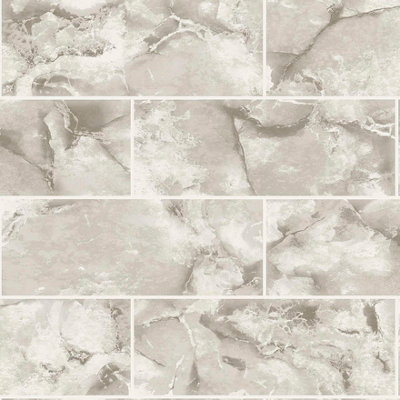 Holden Décor Holden Decor Odeon Marble Tile Neutral Wallpaper from B&Q