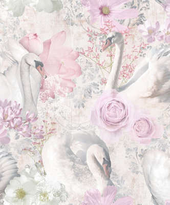 Holden Décor Holden Decor Glitter Swans Damask Pink Wallpaper 90700 from B&Q