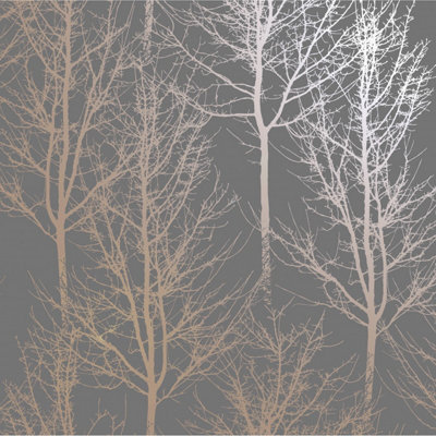 Holden Décor Holden Decor Rhea Zandra Trees Dark Grey / Rose Gold Smooth Wallpaper from B&Q