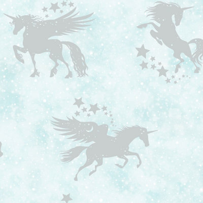 Holden Décor Holden Decor Iridescent Unicorns Teal & Silver Wallpaper 90950 from B&Q