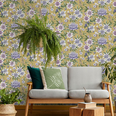 Holden Décor Amazonia Passiflora Ochre Wallpaper Holden 91321 from B&Q