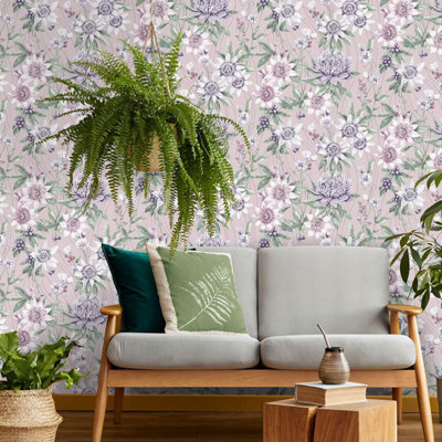 Holden Décor Amazonia Passiflora Pink Wallpaper Holden 91322 from B&Q