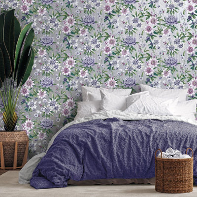 Holden Décor Amazonia Passiflora Silver Wallpaper Holden 91323 from B&Q