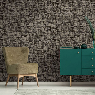 Holden Décor Khalili Wallpaper Brindle Flock Texture Black Holden 99406 from B&Q