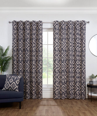 Sundour MarrakechFully Lined Floral CurtainsEyeletPolycotton (Navy46'' X 72''117Cm X 183Cm (Pair)) from B&Q