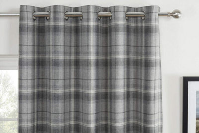 Sundour Carnoustie Grey Checked Eyelet Blackout Curtains from B&Q
