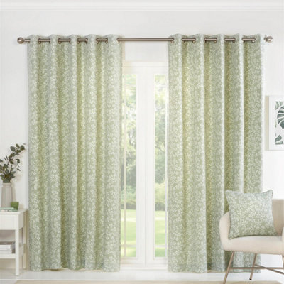 Sundour Sade Fully Lined Ready Made Floral Eyelet Curtains Green 66X72" from B&Q