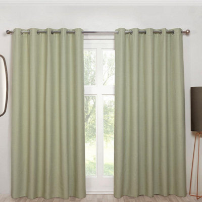 Sundour Cosmos Blackout Ready Made Solid Colour Eyelet Curtains Green 46X54" from B&Q