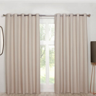 Sundour Cosmos Blackout Ready Made Solid Colour Eyelet Curtains Natural 46X54" from B&Q