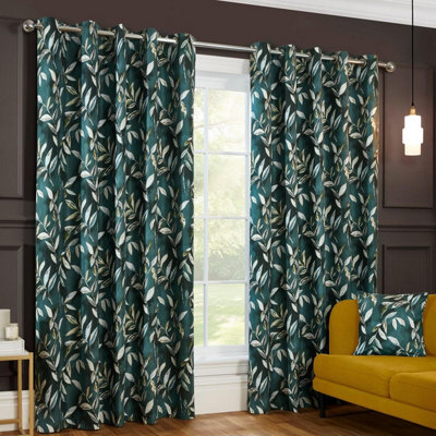 Sundour Madrid Blackout Ready Made Leaves Eyelet Curtains Bottle Green 90X72" from B&Q