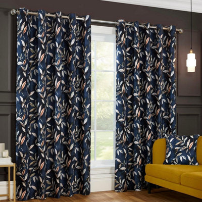 Sundour Madrid Blackout Ready Made Leaves Eyelet Curtains Navy 66X90" from B&Q