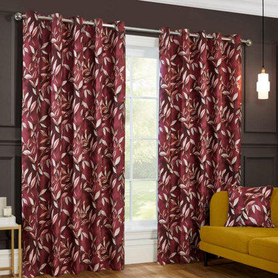 Sundour Madrid Blackout Ready Made Leaves Eyelet Curtains Wine 46X54" Size 46