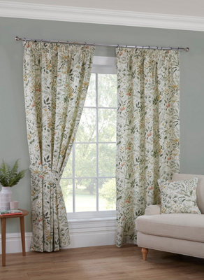 Sundour Cleo  Ready Made Floral Pencil Pleat Curtains Willow 90X72" from B&Q