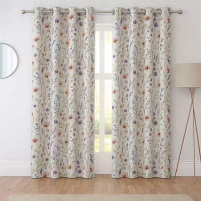 Sundour Hampshire Fully Lined Ready Made Floral Eyelet Curtains Multi 46X72" from B&Q