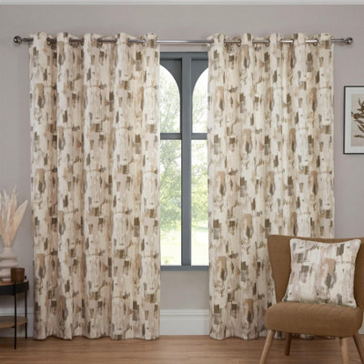Sundour Bamford Fully Lined Ready Made Abstract Eyelet Curtains Putty 66X72" from B&Q