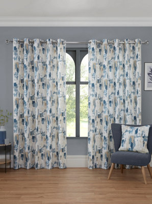 Sundour BamfordFully Lined Abstract CurtainsEyeletPolycotton (CobaltCushion Cover18'' X 18'' (Single)) from B&Q