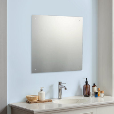  - X4 Pre-Drilled Holes Clear Square Frameless Mirror (H)60Cm (W)60Cm