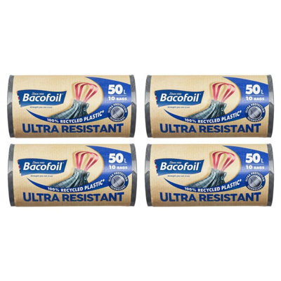 Bacofoil Ultra Resistant Bin Bag Liners Drawstring Handles 50L 4 Rolls 40 Bags from B&Q