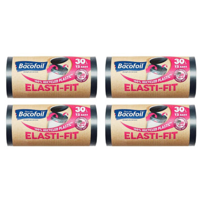 Bacofoil Elasti-Fit Bin Bag Liners Drawstring Handles 30L 4 Rolls 48 Bags from B&Q