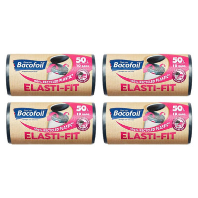 Bacofoil Elasti-Fit Bin Bag Liners Drawstring Handles 50L 4 Rolls 40 Bags from B&Q