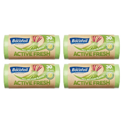Bacofoil Active Fresh Bin Bag Liners Drawstring Handles 30L 4 Rolls 48 Bags from B&Q