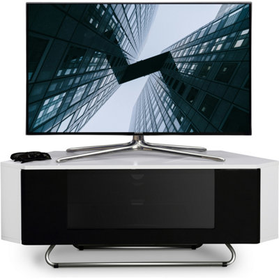 B&Q -  Hampshire Corner-Friendly Gloss White With Black Beam-Thru Remote Friendly Door Up To 50" Flat Screen Tv Cabinet