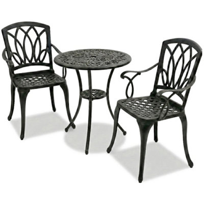 Homeology Positano Black Outdoor Garden Patio Table And 2 Large Chairs With Armrests Cast Aluminium Bistro Set from B&Q