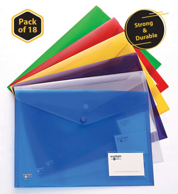 Eastlight A4 Plastic Popper Document Folder Wallet With Pocket Assorted Colours Pack Of 18 from B&Q
