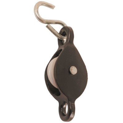 Perry 38mm No.1260 Single Line Cast Pulley With Hook38mm Nylon Wheel Prepacked from B&Q