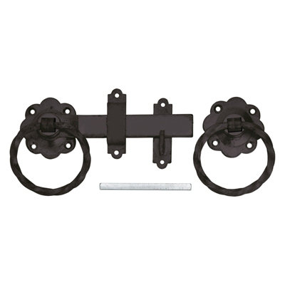 Perry 180mm 7In No.1137 Twisted Ring Gate Latch SetBlack Heavy Duty Garden from B&Q