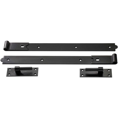 Perry 400mm 16In No.128 Straight Hook Band PairBlack Heavy Duty Gate Door Hinge from B&Q