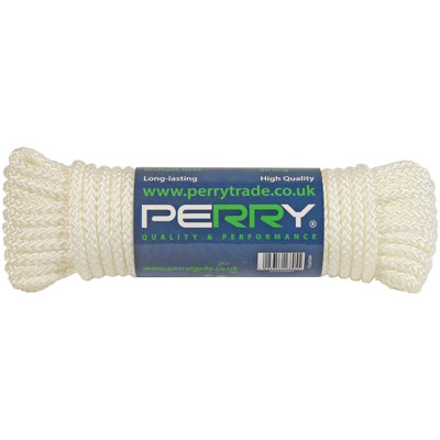 Perry No.8344 6mm Diamond Braided Nylon Sash Cord White 12.5M Hank Strong