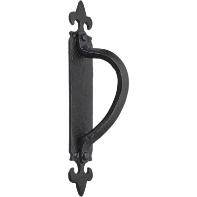 Perry Cast Iron Black Antique Pull Handles Door Gate Shed & Fixings Rose Fleur Hande from B&Q