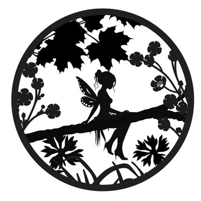 Perry Solar Backlit Garden Wall Art Forest Fairy Silhouette Black Metal Outdoor Decor from B&Q