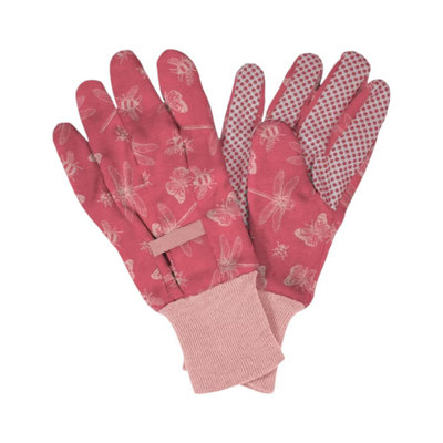 Westland Kent & Stowe Cotton Gloves Ladies Medium Flutterbugs Print Pink With Pvc Dots Grip Soft Breathable & Lightweight from B&Q