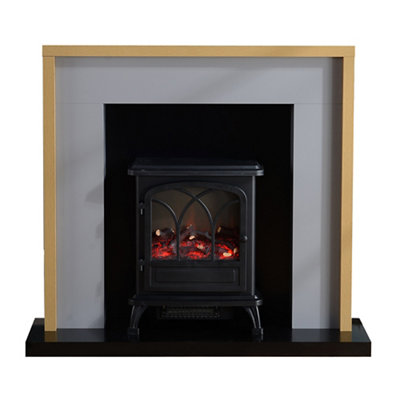 B&Q -  Rockford Oak & Grey Freestanding Electric Fire Suite