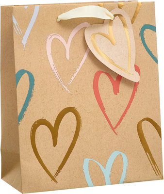 Kraft Hearts Design Medium Gift Bag For BirthdaysThank YouCongratulationsAnniversaryValentine's from B&Q