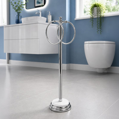 Showerdrape Unisex Silver Opera White/Chrome Freestanding Double Towel Ring In 75.5Cm - Image 5
